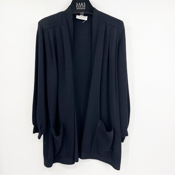 Vintage St. John Santana Knit Open Front Mid Length Pocket Cardigan Sweater Sz S - Picture 1 of 9